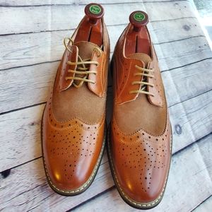 BRUNO MARCO MEN'S OXFORD TIE-UP LEATHER/SUEDE CARMEL BROWN SIZE 11